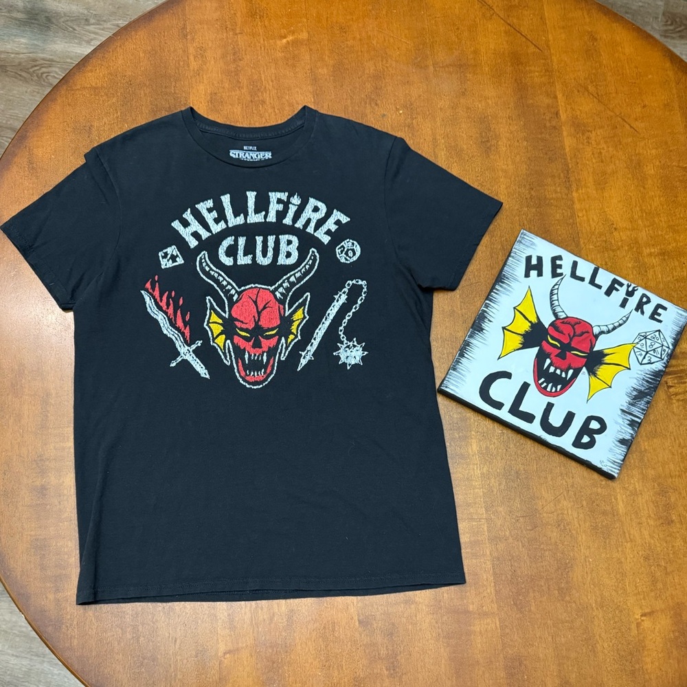 Stranger Things Hellfire Club Unisex Black T Shirt With Signed Original Painting